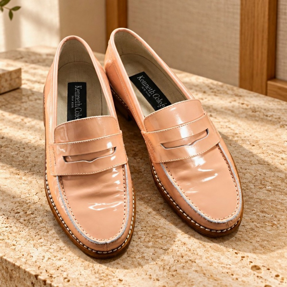 Kenneth Cole New York Vintage Patent Leather Penny Loafers Made in Italy Size 8B